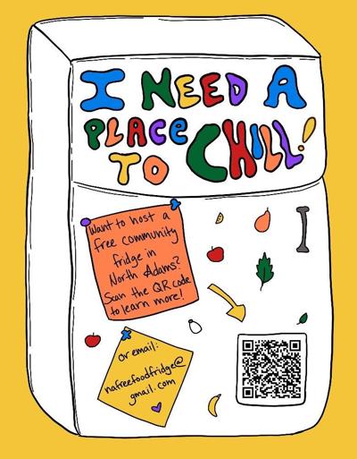 A poster advertising that the North Adams Community Fridge is looking for a home
