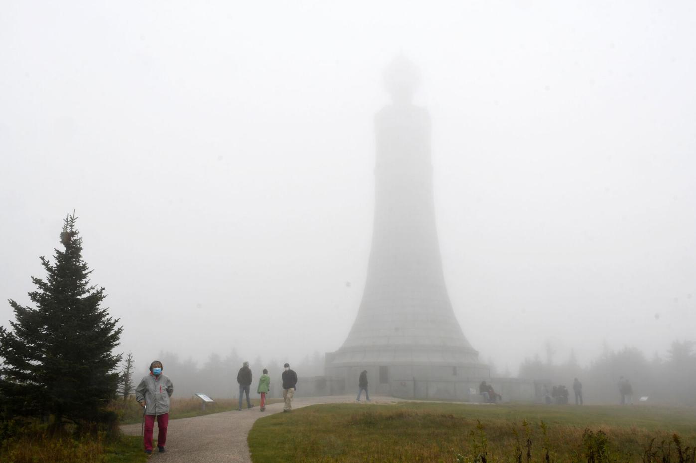 The summit of Mount Greylock is shrouded in fog