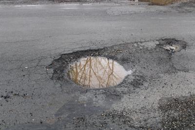 A large pothole as seen on Cloverdale Street