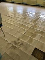 Wet classroom floor in original wing of former Cheshire Elementary School
