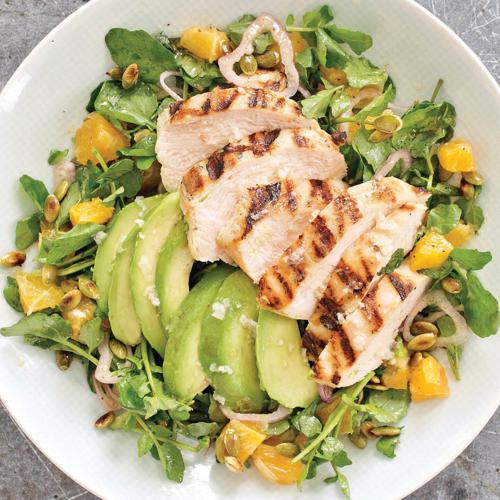 Grilled avocados give chicken salad a smoky depth