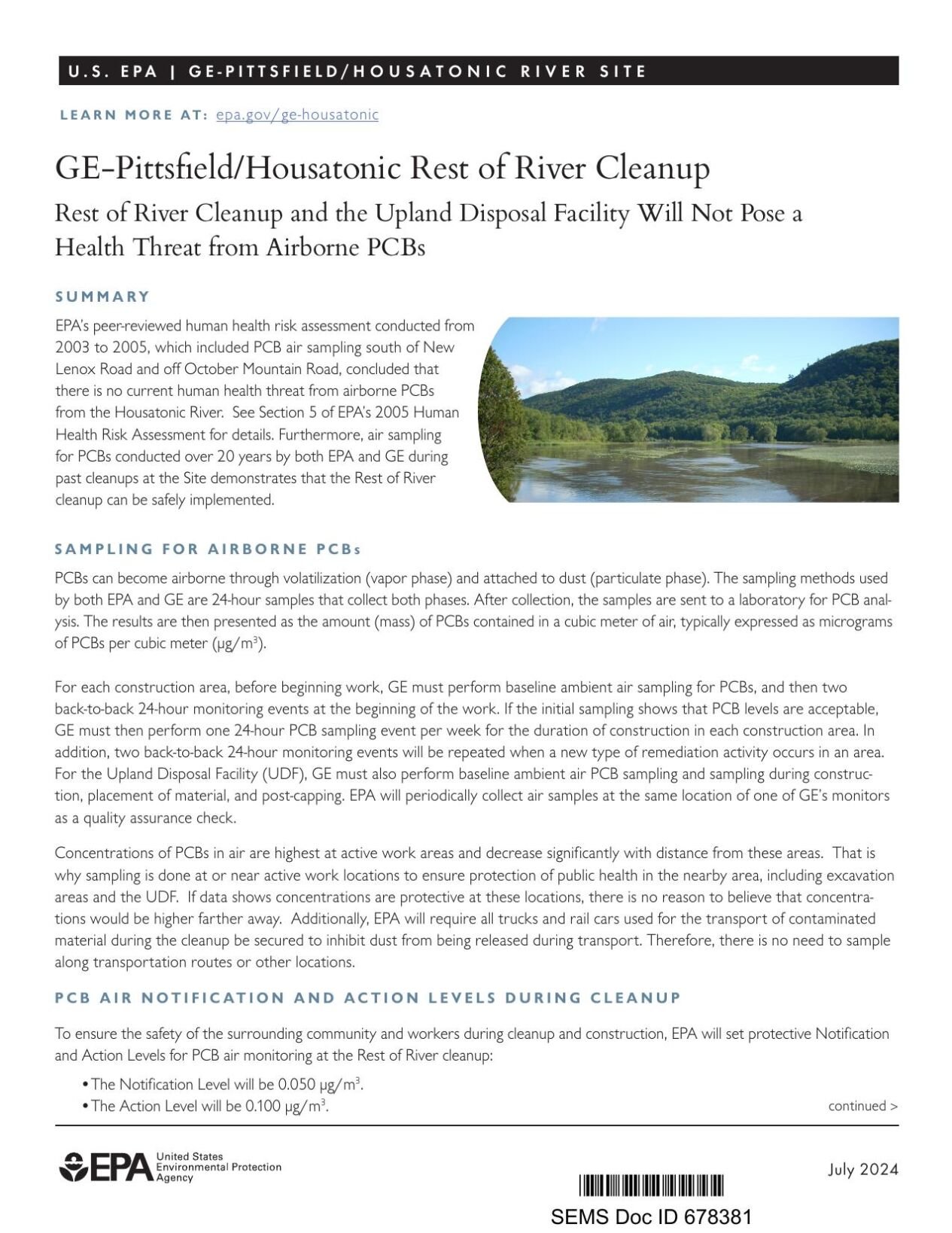 EPA has filed revisions to GE cleanup plans, and its own fact sheet on  airborne PCBs | Central Berkshires | berkshireeagle.com