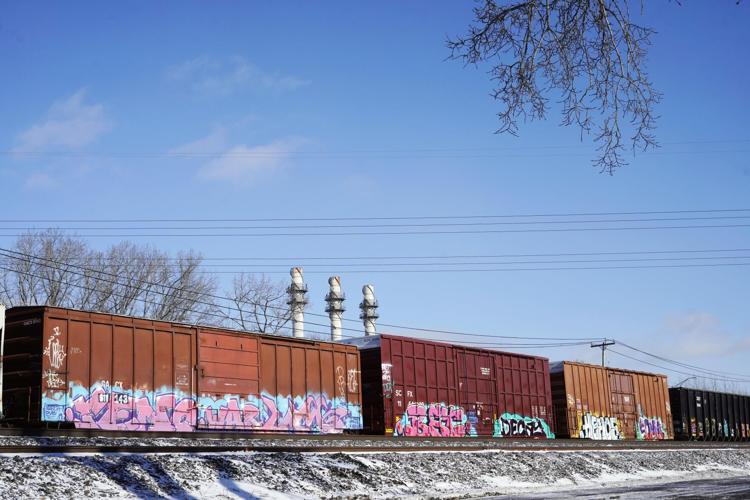 Freight cars with graffiti