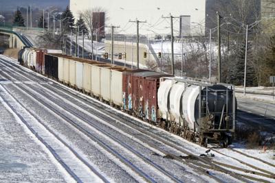Freight cars in industrial setting