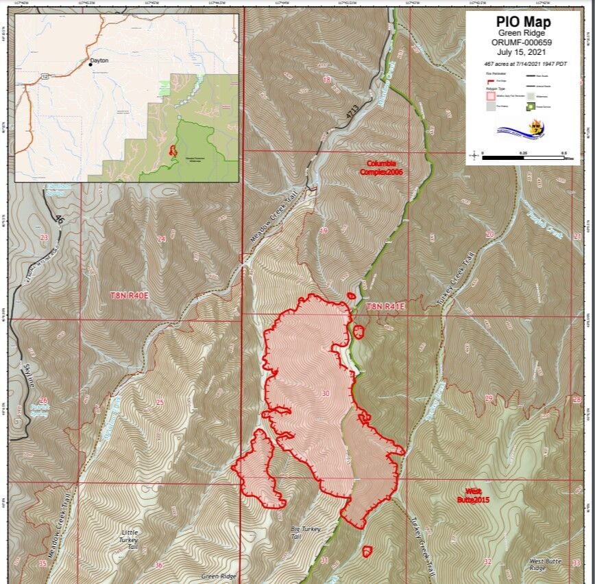 Green Ridge Fire Burning 30 Miles East Of Walla Walla In Pomeroy Ranger District Estimated At 467 Acres Local Bigcountrynewsconnection Com