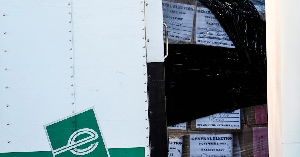 Georgia General Election 2020 ballots are loaded by the FBI onto trucks at the Fulton County Election hub on Jan. 28, 2026, in Union City, Ga.