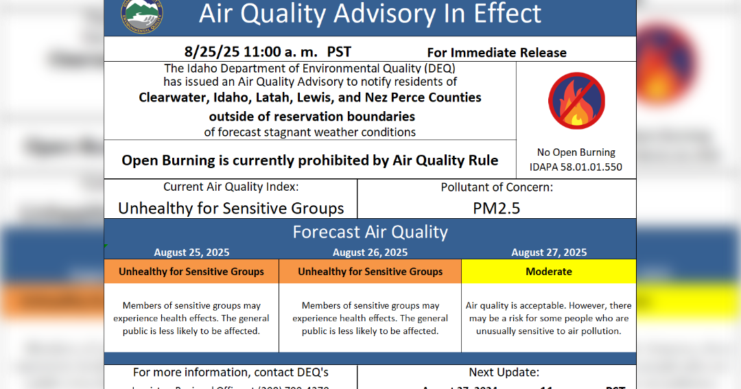 Idaho Department of Environmental Quality Issues Air Quality Advisory