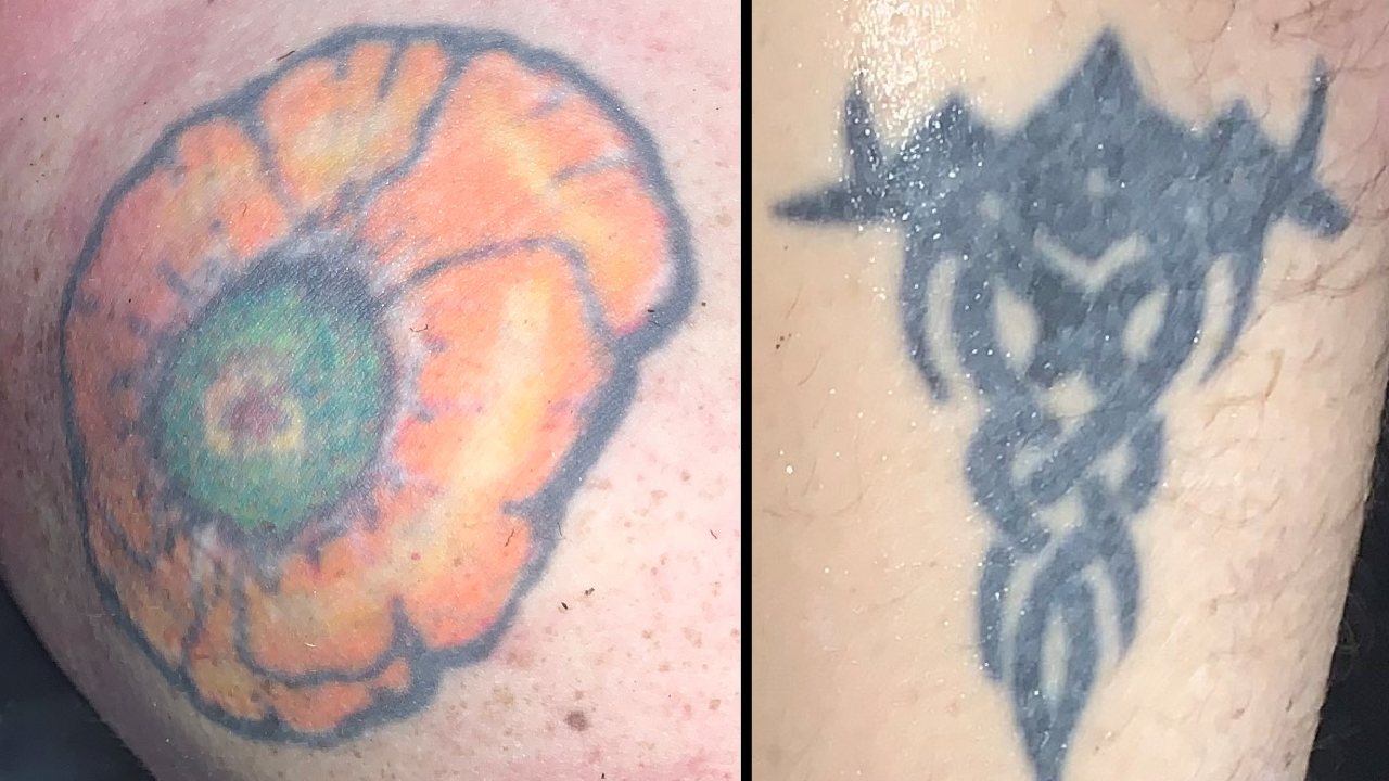 Viewer Discretion Advised) I'm a volunteer that works on missing or unidentified  persons cases. This persons identity is unknown, all I have to go on are  these tattoos/symbols. (Im stumped but trying