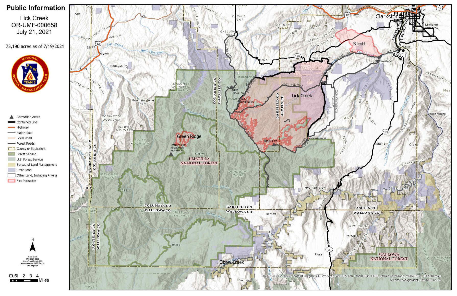 Crews Reach 45 Percent Containment of Fire Burning in Asotin and 