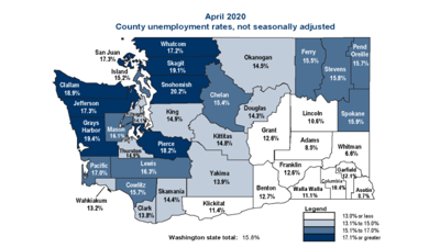 Washington State Unemployment Rate Now at 15.4%; Whitman & Asotin Counties Among Those With