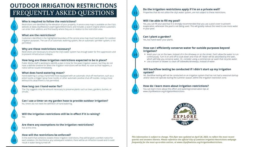 Outdoor Irrigation Restrictions for Some Lewiston Residents to Begin  Tuesday | Idaho | bigcountrynewsconnection.com