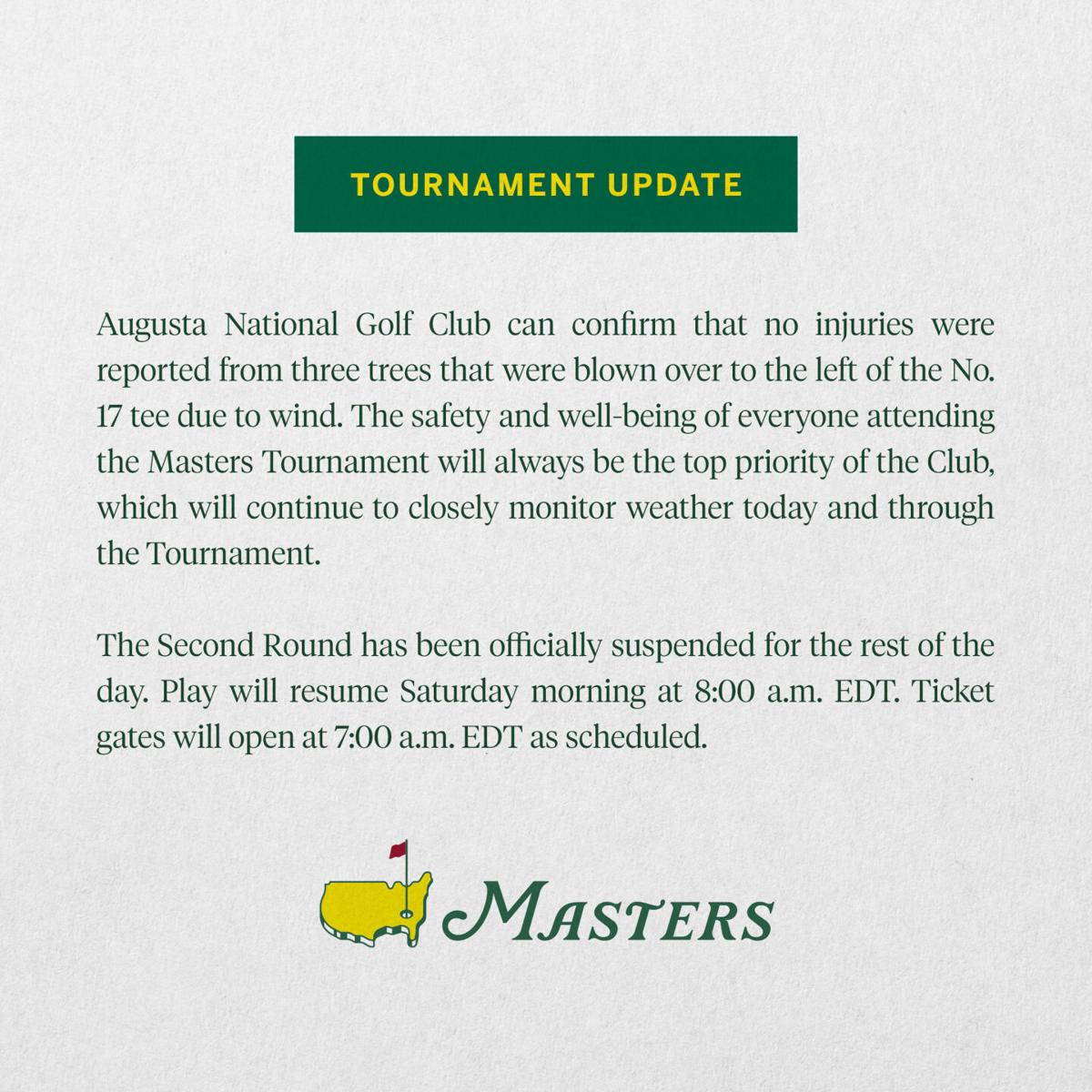 Masters 2023 leaderboard: Second round suspended Friday due to weather