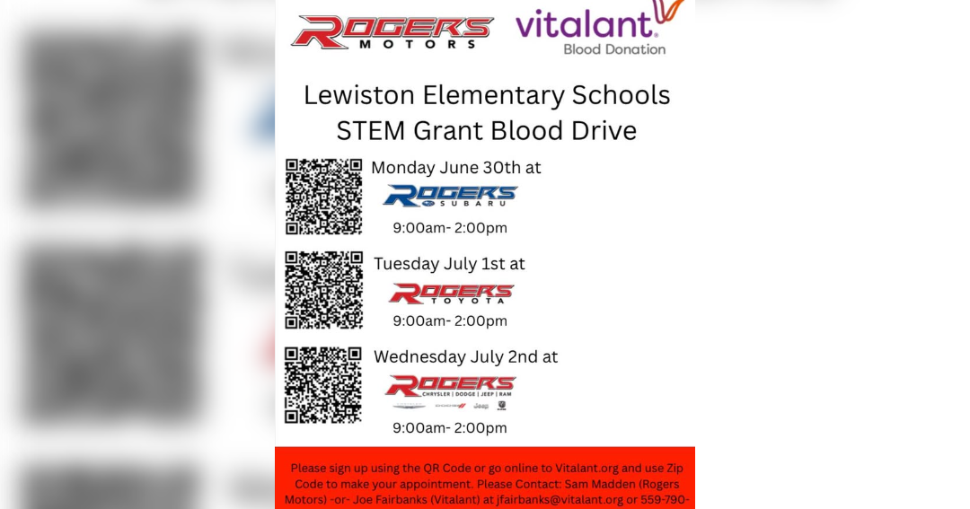 Blood Drives to Support Lewiston Schools STEM Grant