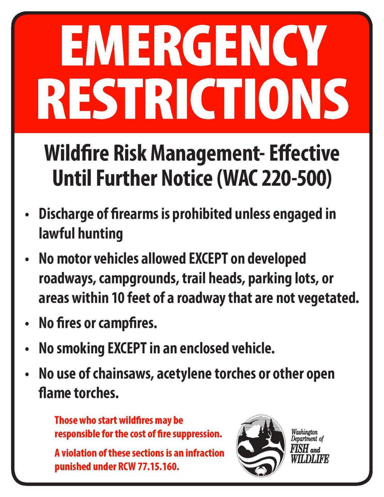 WDFW Restricts Campfires & Other Activities At Wildlife Areas And Water ...