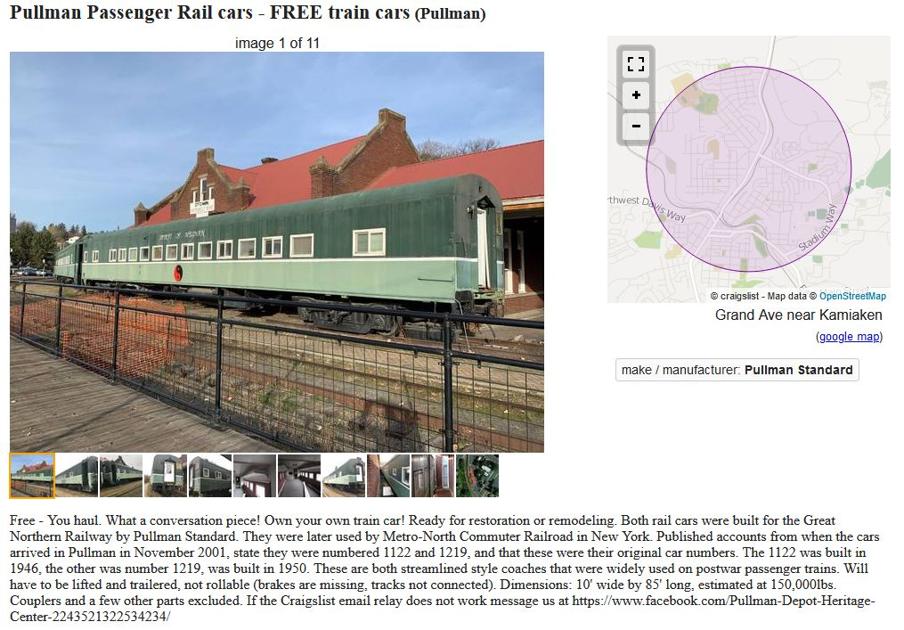 Historic Pullman Rail Cars Listed on Craigslist... for ...