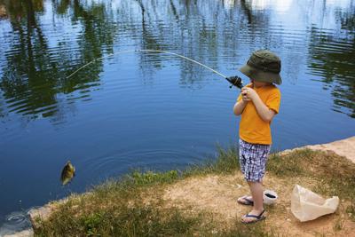 Little Boy Catching a Fish