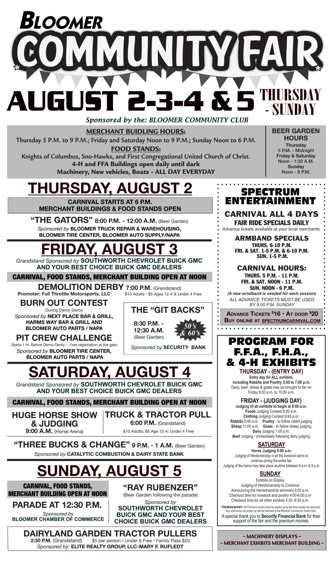 Bloomer Community Fair Events Schedule Free News & Features