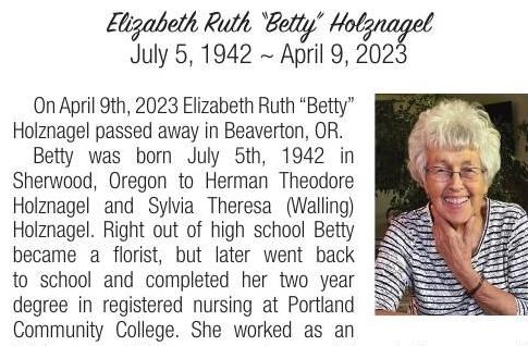 Obituary: Elizabeth Ruth 'Betty' Holznagel