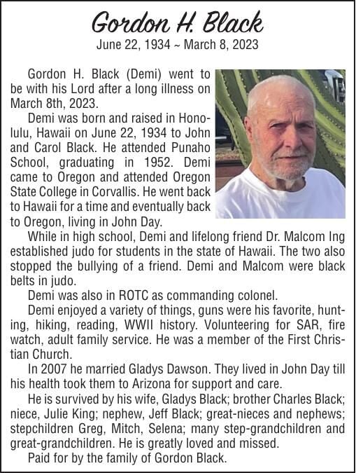 Obituary: Gordon H. Black | Obituaries | bluemountaineagle.com