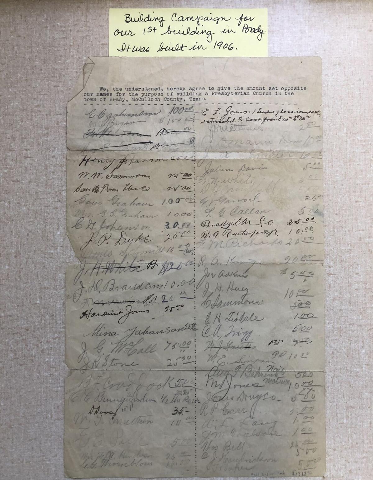 Church Building Fund Sheet - 1906