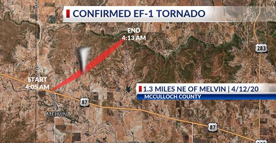 04-12-20 - Tornado Confirmed NE of Melvin
