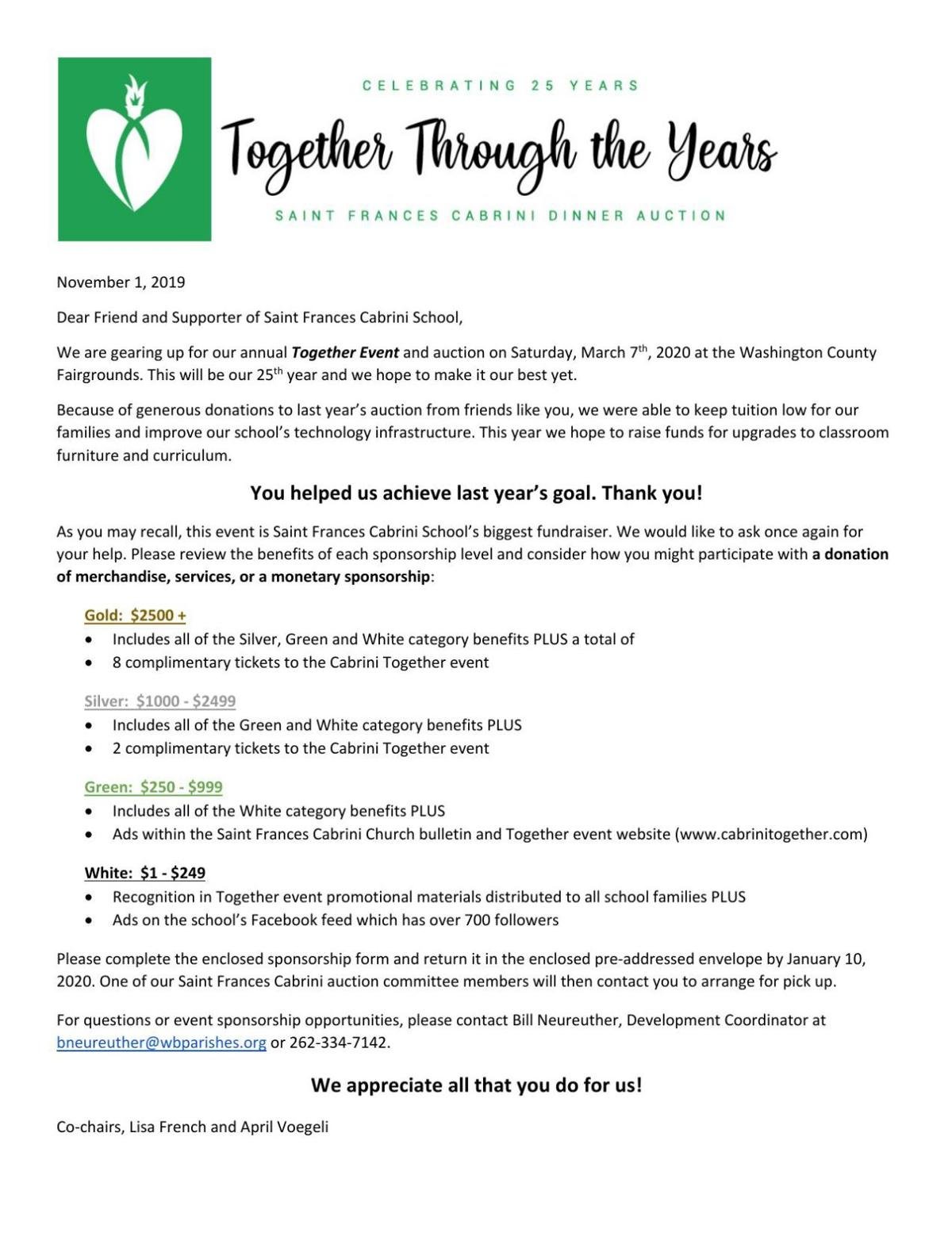 Appeal Letter And Donation Cards 2019 Documents Cabrinitogether Com