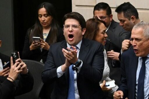 Thirty-nine-year-old Colombian Senator Miguel Uribe (C) was speaking to supporters in the west of the capital Bogota when a gunman shot him