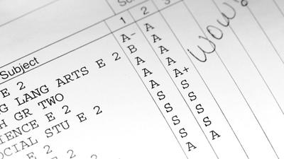grades fake report card all a's Extra Large Red Graduation Cap, Diploma and Signs Half Sheet Yard Card main image 1