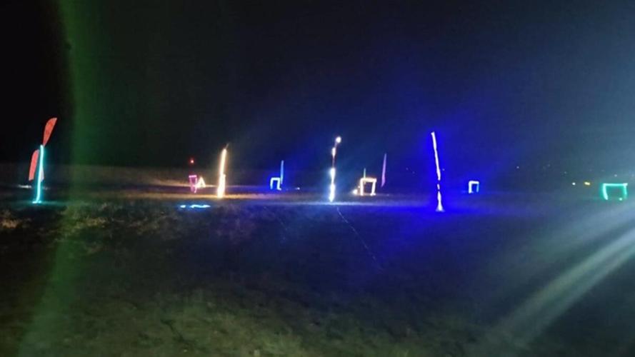 View of the drone race track at night for the LED Prig Race.