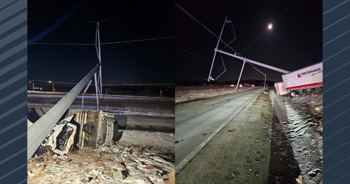 Semi crashes into power pole on interstate, driver in stable condition