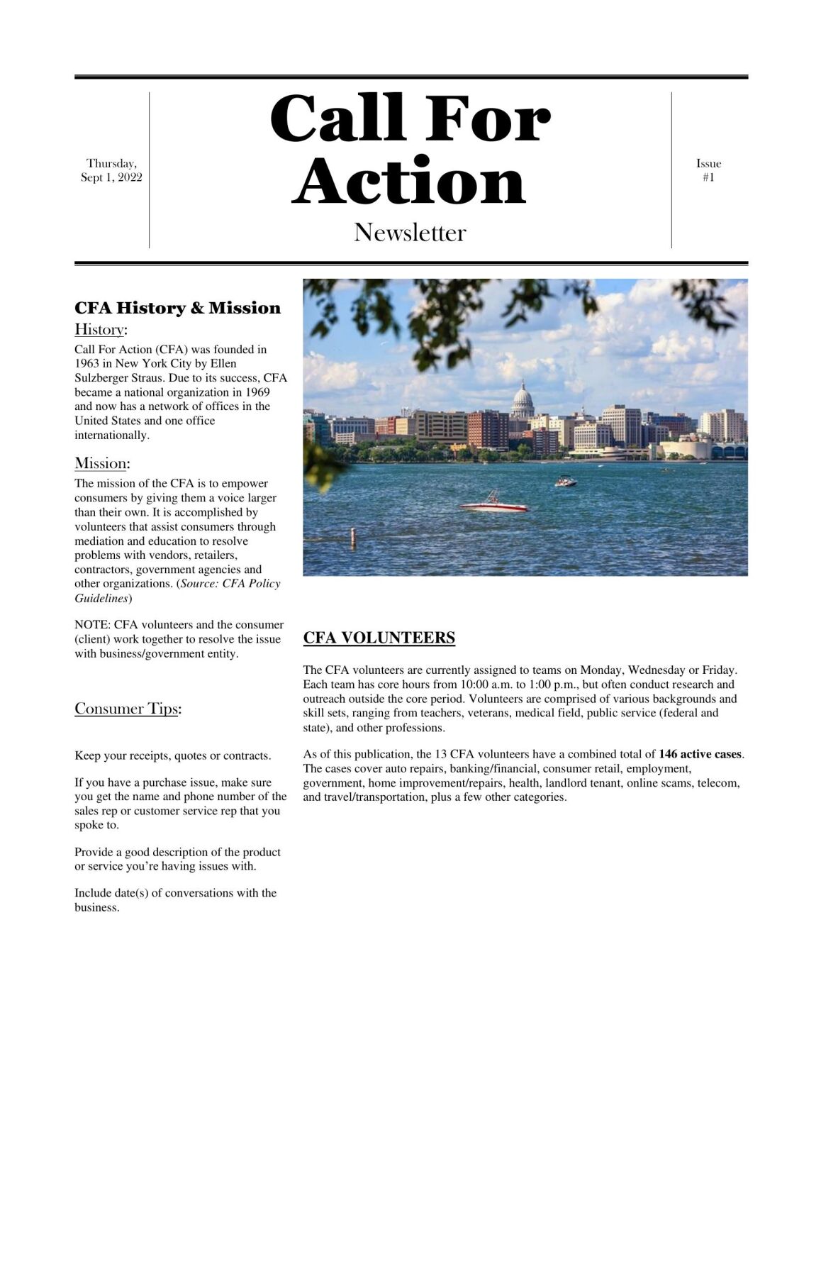 Call for Action Newsletter - Sep. 1, 2022