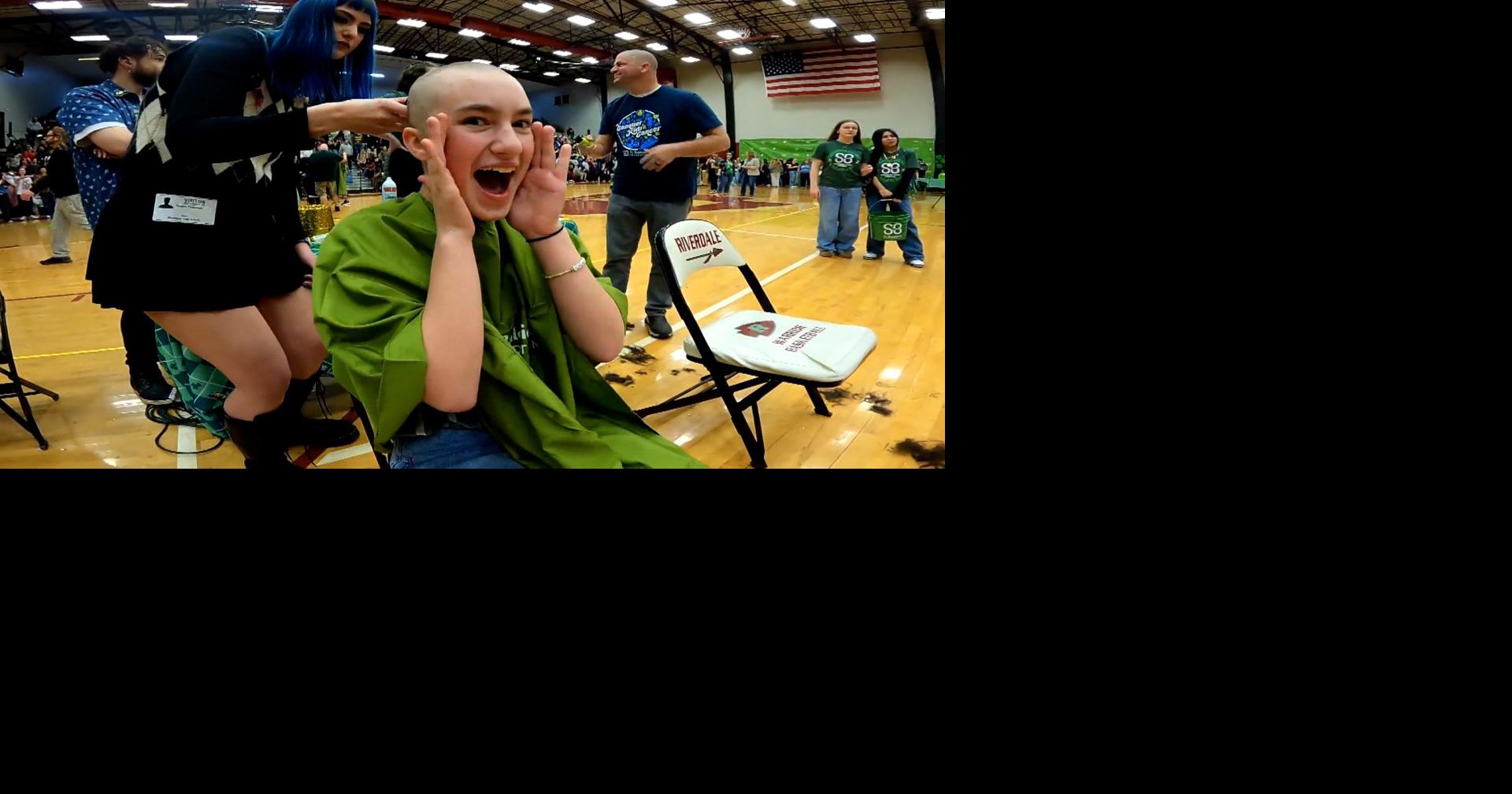 High schoolers shave heads for pediatric cancer research