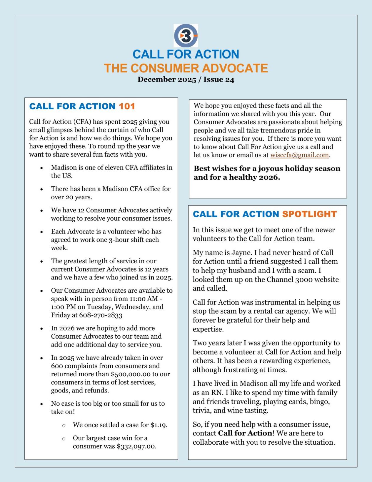 Call for Action Newsletter: December 2025 | Call for Action ...