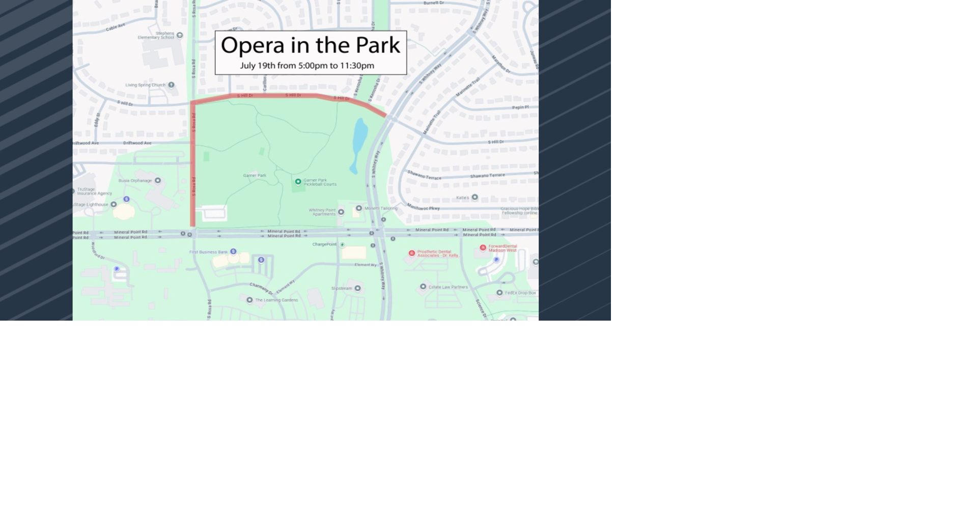 Traffic anticipated for Opera in the Park on Madison's west side this ...