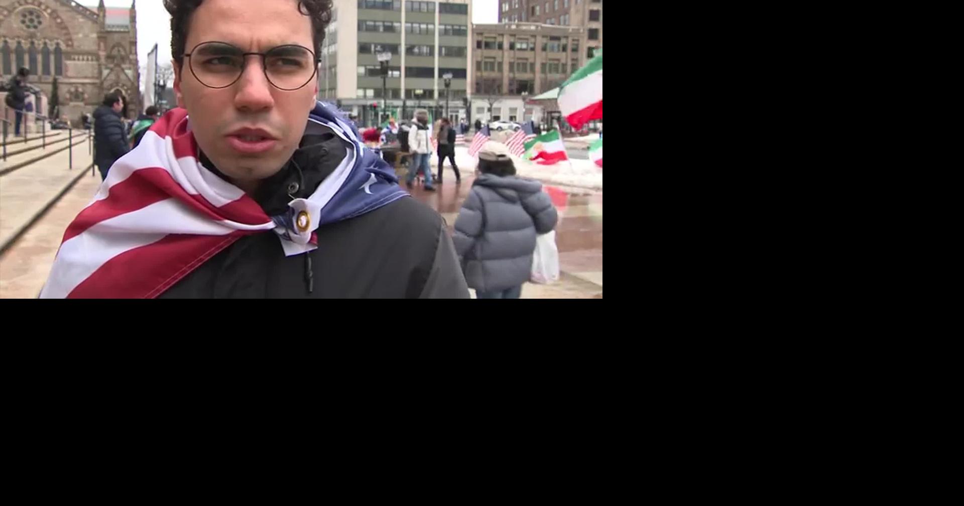 Dozens gather in Boston in support of war with Iran and to honor "brave American soldiers"