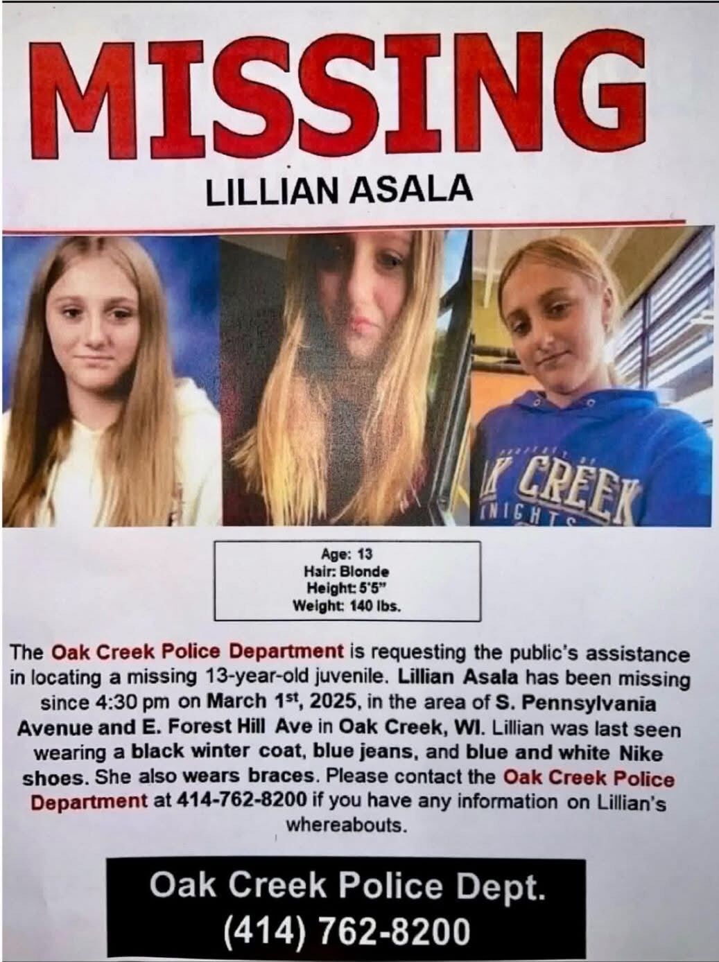 Missing 13-year-old teen from Oak Creek found safe, police say | News ...