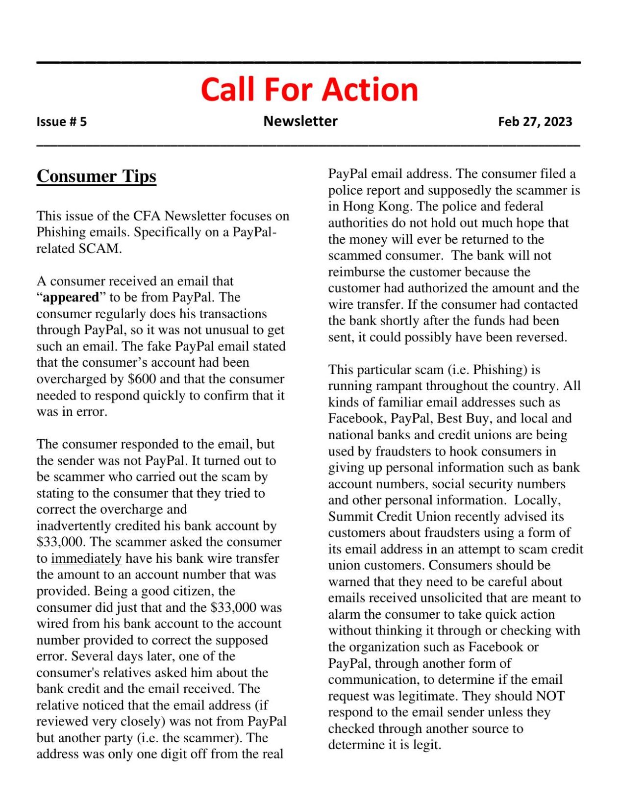 Call for Action Newsletter - Feb. 27, 2023 | Call for Action ...