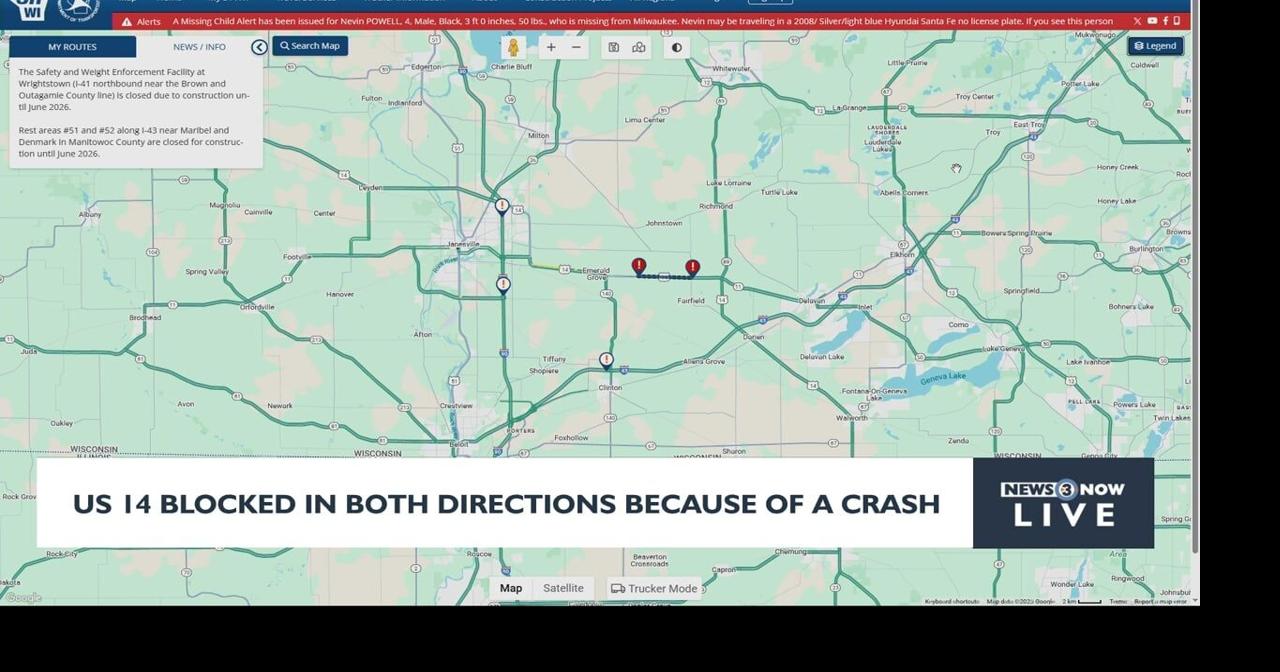 U.S. Highway 14 near Janesville blocked in both directions due to crash