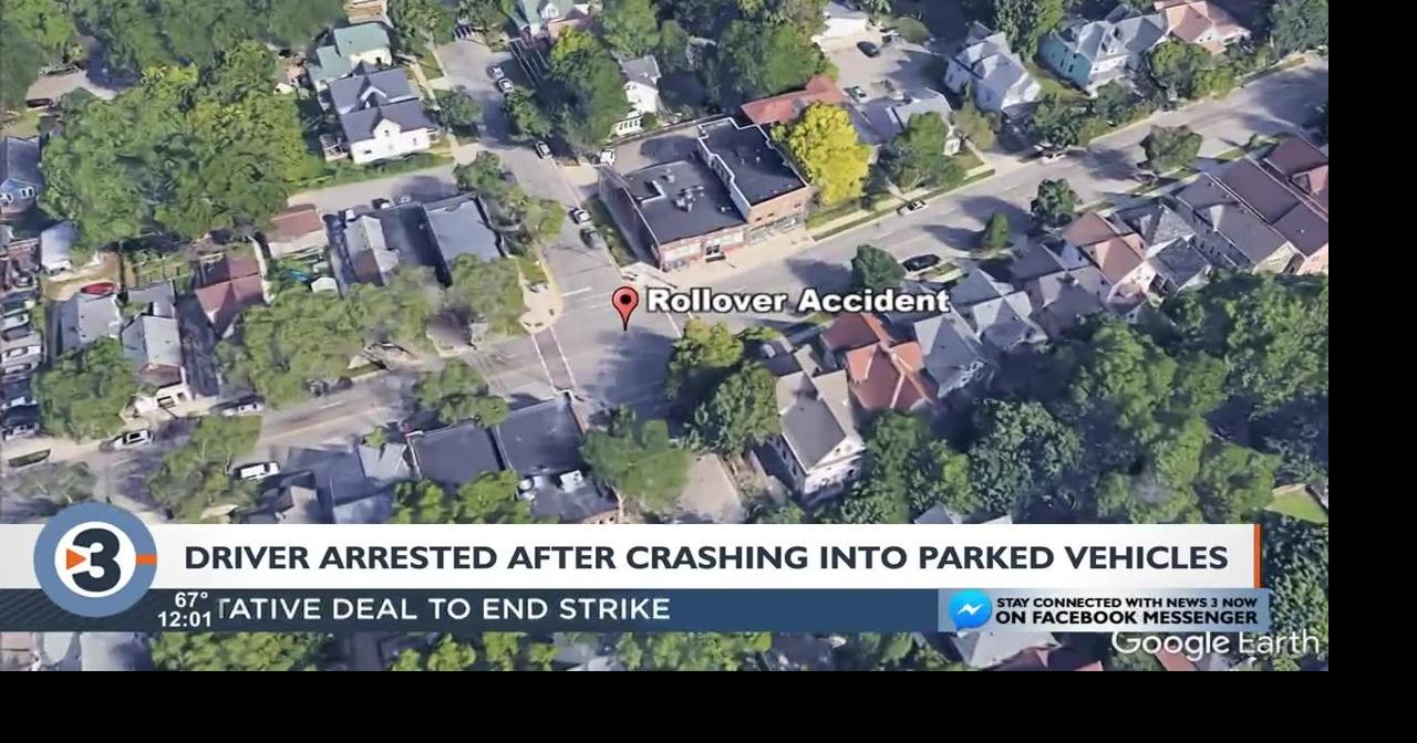 Driver arrested after crashing into parked vehicles, rolling over ...