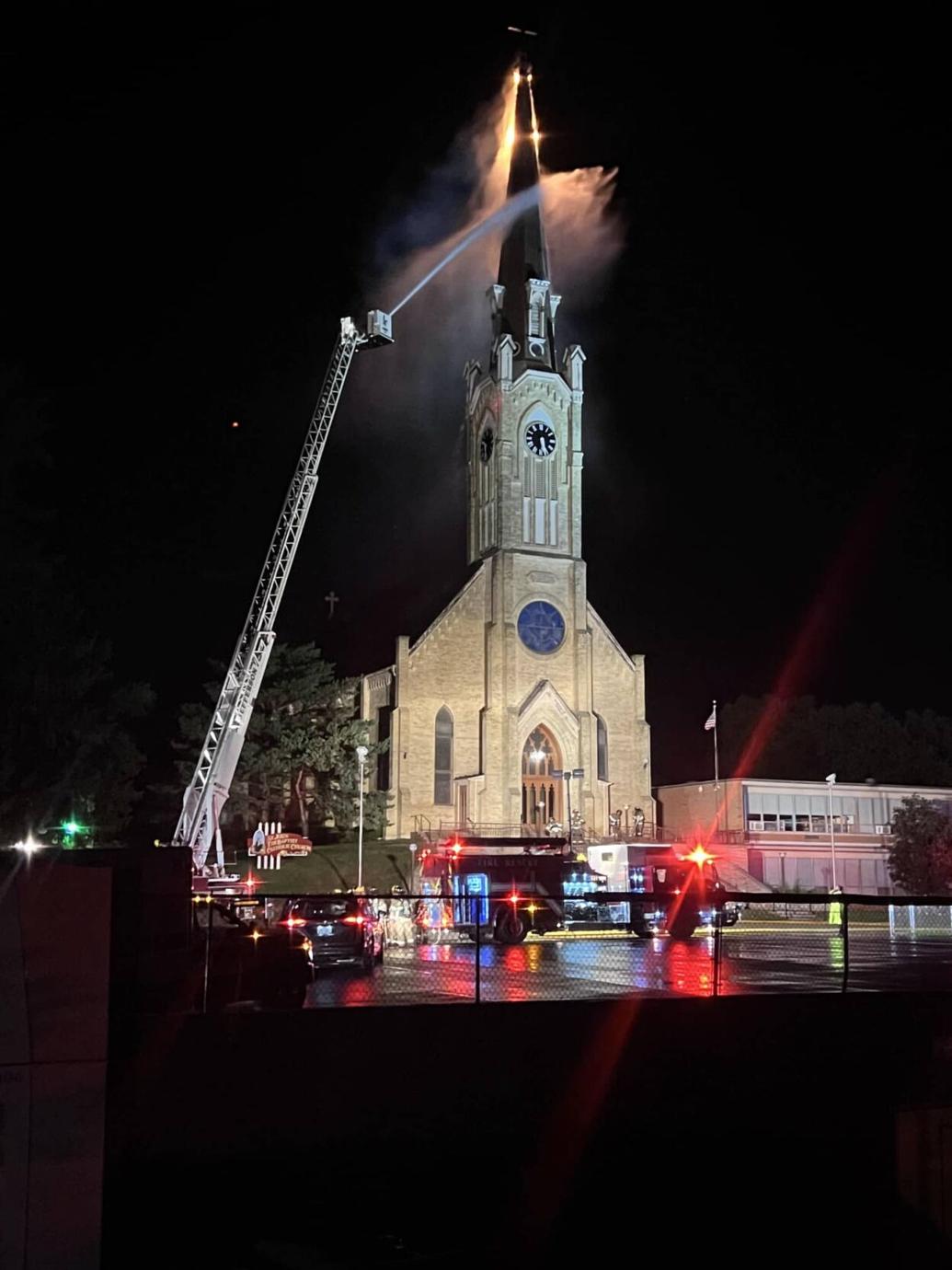 Multiple fire crews responding to church struck by lightning in