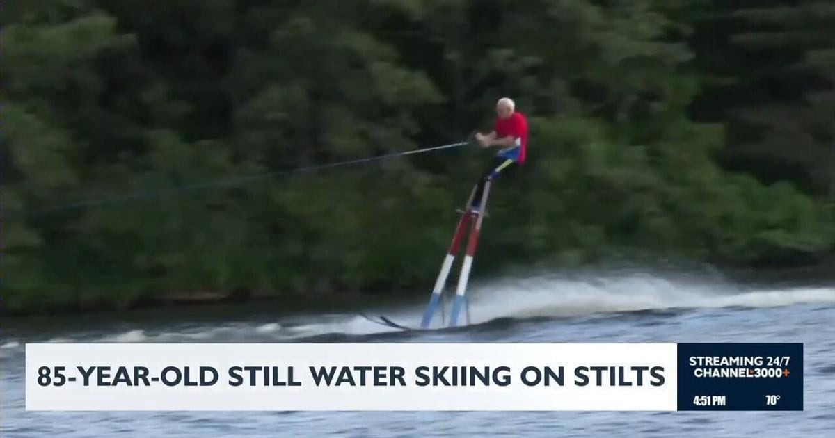85-year-old still water skiing on stilts