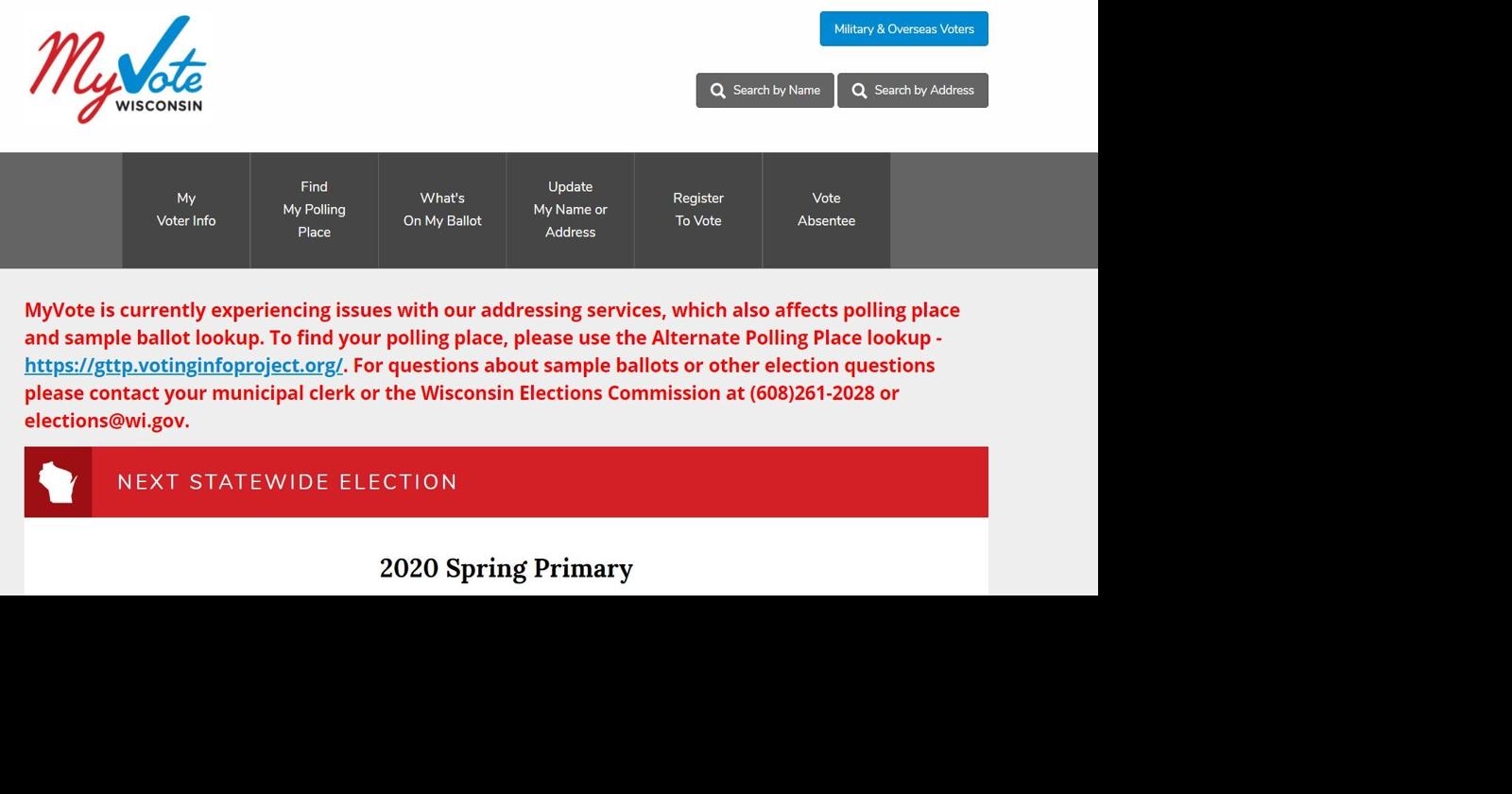 My Vote Wisconsin address lookup feature now working, after fixing ...