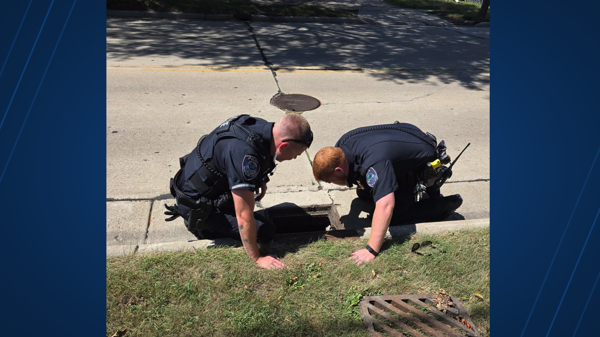 Police Officer Rescuing Whitewater police officers rescue stranded baby duck from sewer | News ...