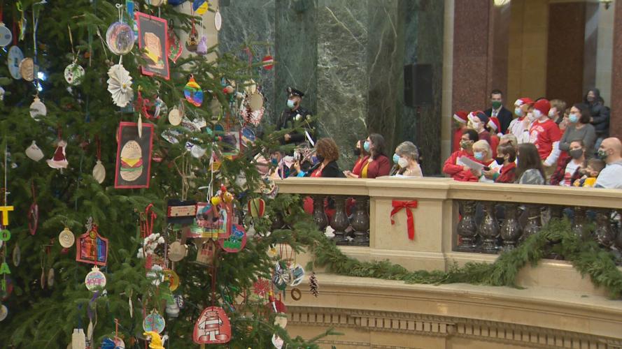 Holiday tree at Wisconsin State Capitol lit for the season Holiday