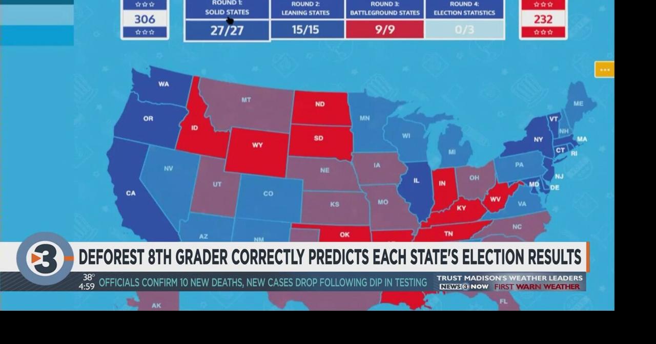 DeForest 8th grader correctly predicts each state’s election results