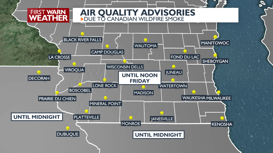 Air Quality Advisory extended through noon Friday for most of Wisconsin