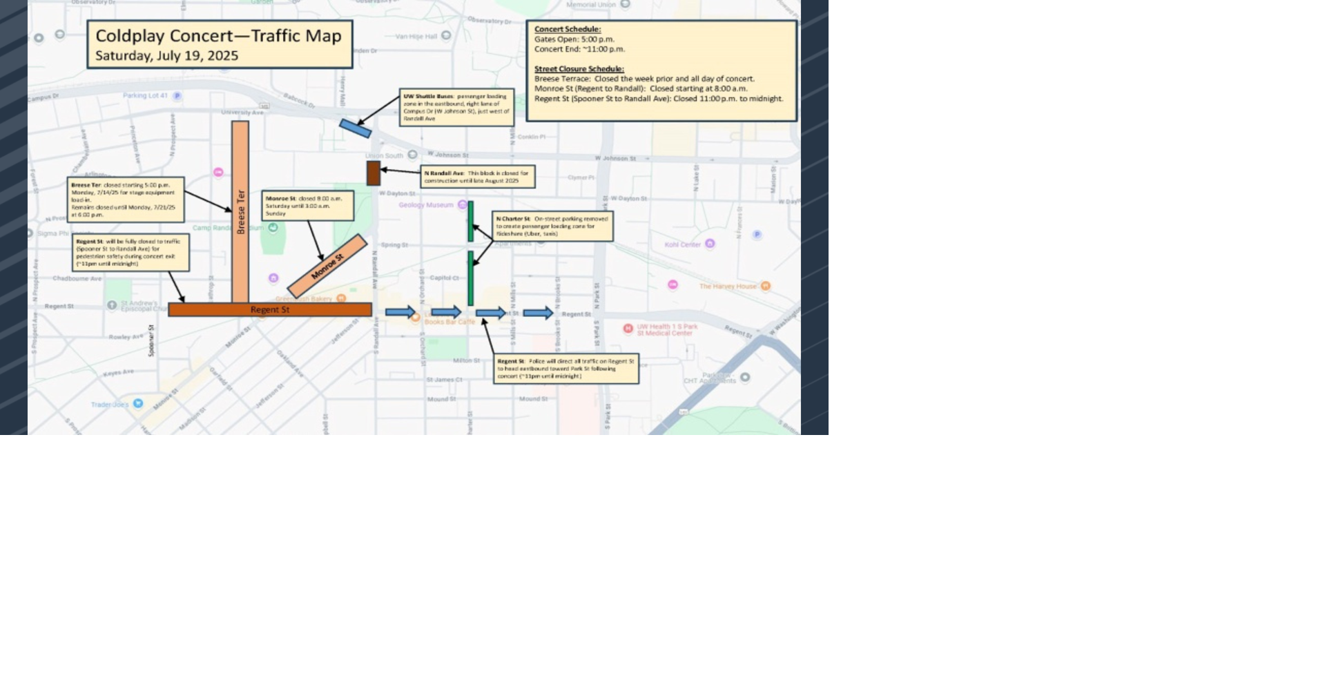 Madison Gears Up for Coldplay: Street Closures and Parking Restrictions Announced