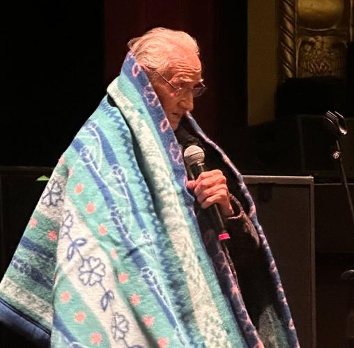 Johnny Arlee speaks at the Wilma Theater during the showing of the Snqʷeyɫmistn