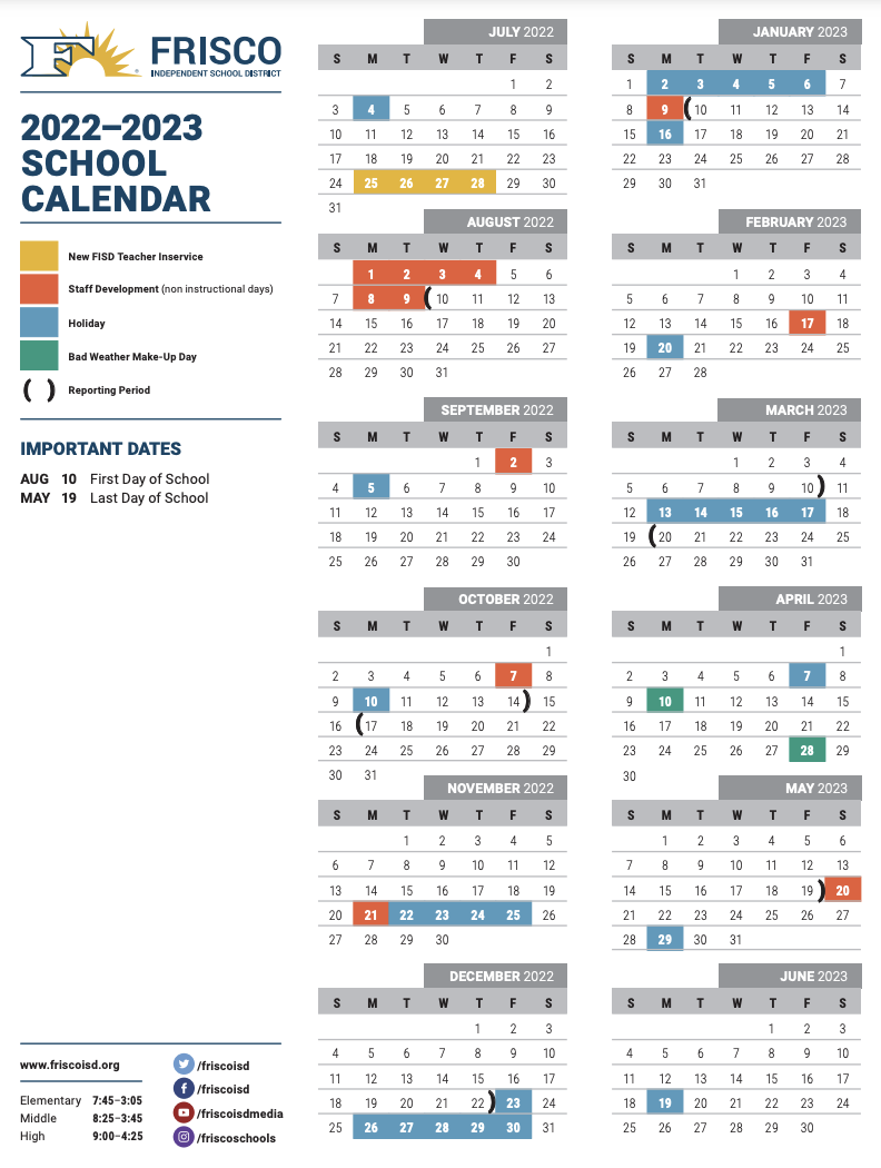 Frisco Isd 2223 Calendar Printable Template Calendar