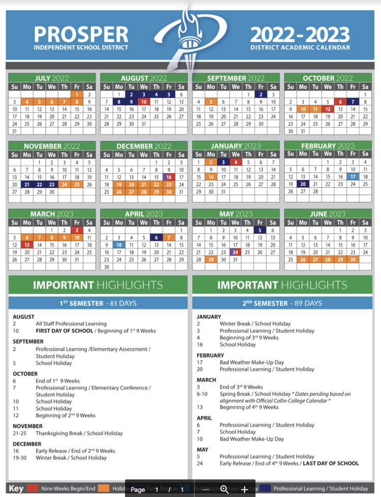 Here are Prosper ISD's school calendars for the 20222023 and the 2023